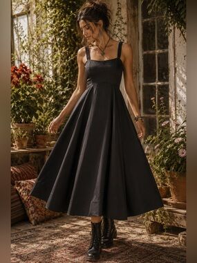 Free People Alinda Black Midi Dress Size 10 NWT